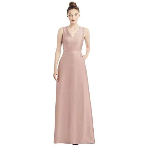 Alfred Sung V-Neck Gown 16 Twill Toasted Sugar Pink Dress RUNS SMALL NWT B34 - Picture 6 of 6